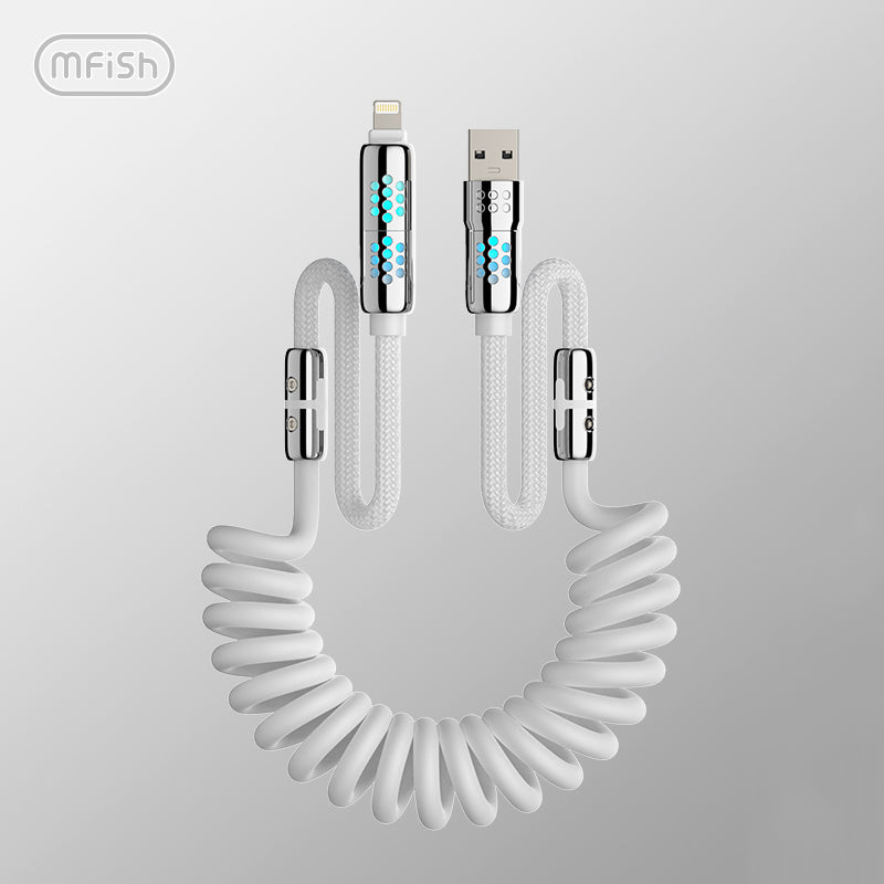 Mfish Armored Dragon VIII 240W USB-A+Type-C to Lightning+Type-C 4-in-1 Elastic Data Cable Charging Line