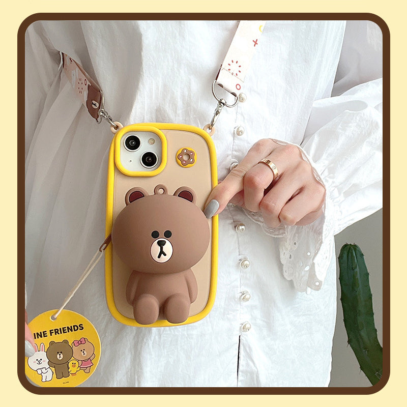 Line Friends Brown Coin Purse 3D Silicone Back Cover Case with Lanyard