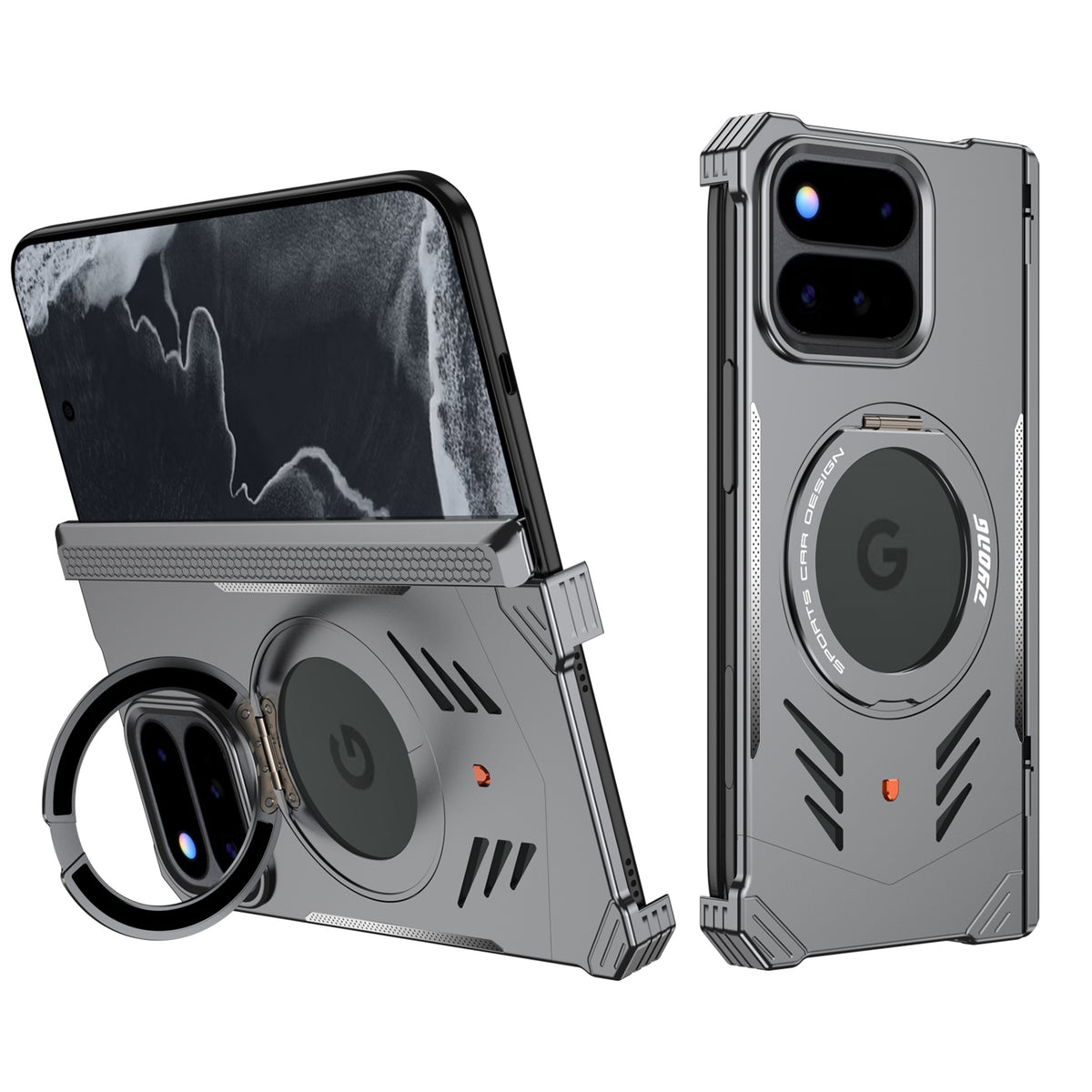 Armor King Supercar MagSafe Pivot Ring Stand Elastic Buckle Frameless Metal Case Cover