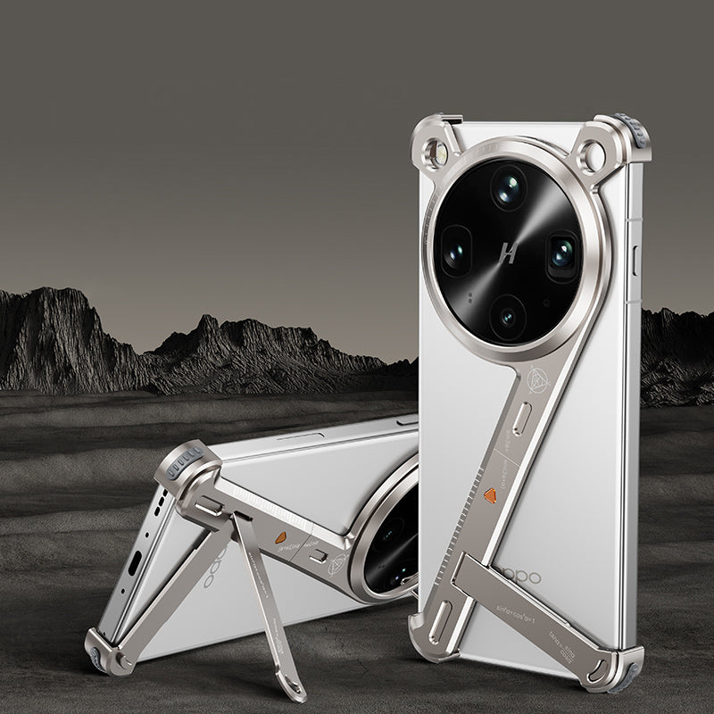 Oatsbasf Geometric Frameless Fulcrum Air Cushion Kickstand Metal Case Cover