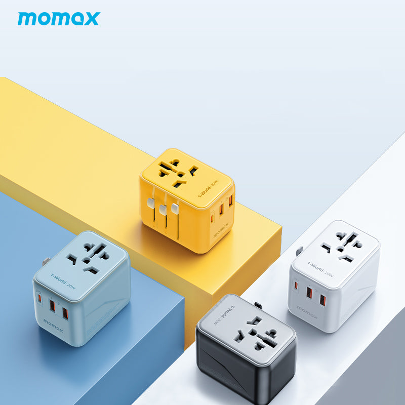 MOMAX 1-World 20W 3-Port + AC Charger Universal Travel Adapter