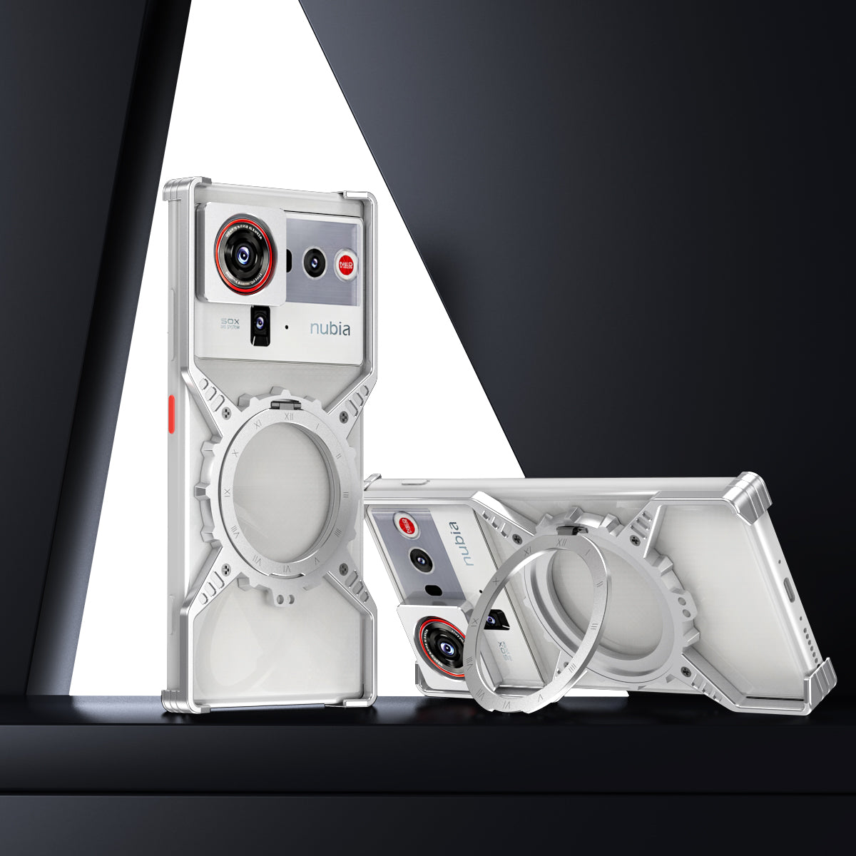 Armor King X Mechanical Gear MagSafe Pivot Ring Stand Air Cushion Luminous Metal Case Cover