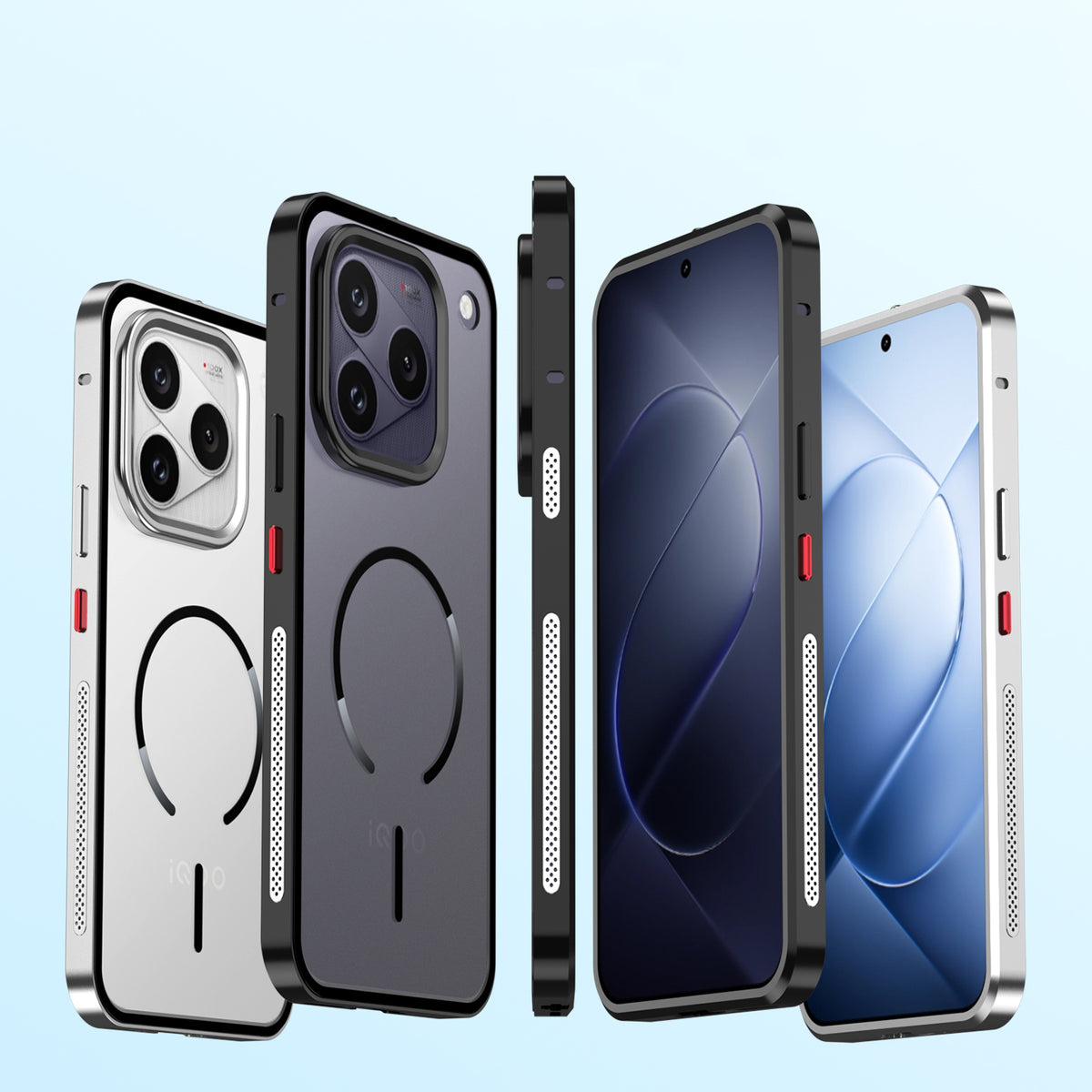 Armor King MagSafe Elastic Buckle Heat Dissipation Metal Bumper Frosted Acrylic Back Case Cover