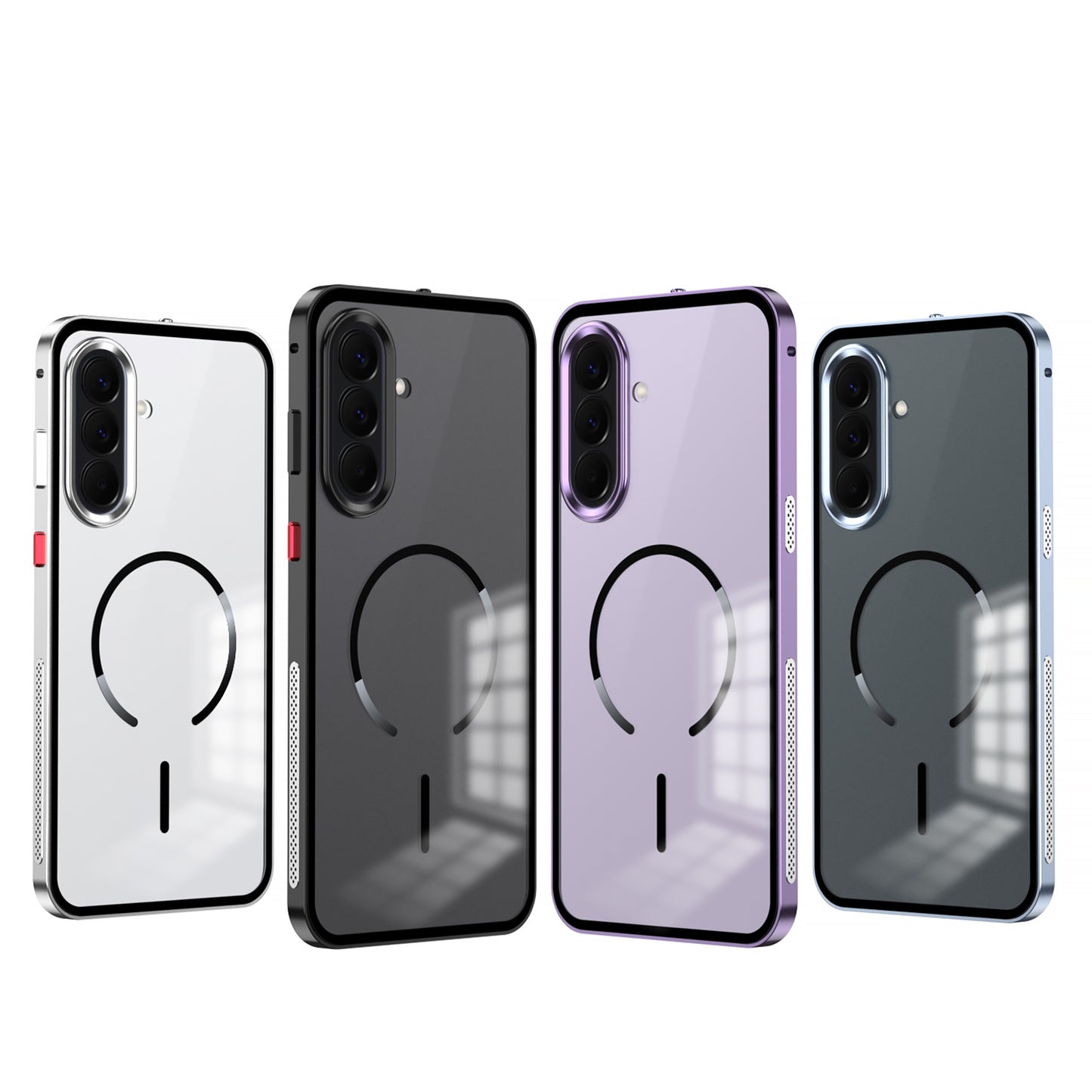 Armor King MagSafe Elastic Buckle Heat Dissipation Metal Bumper Frosted Acrylic Back Case Cover