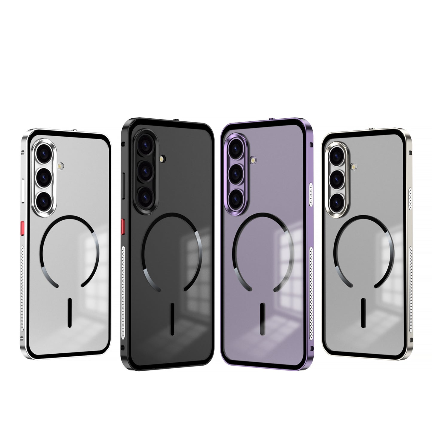 Armor King MagSafe Elastic Buckle Heat Dissipation Metal Bumper Frosted Acrylic Back Case Cover