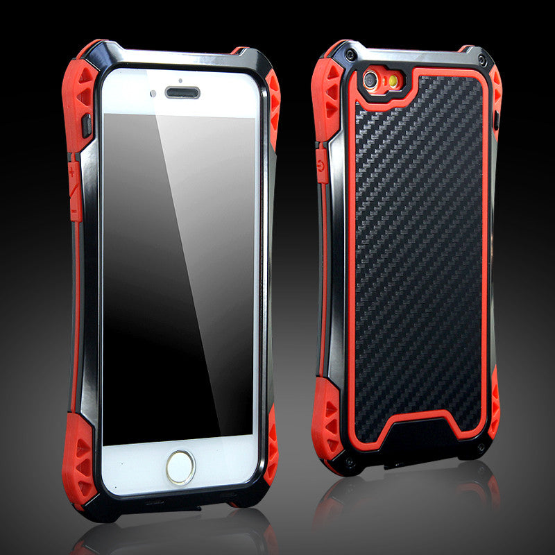R-Just Amira Aluminum Metal Frame Shockproof TPU Carbon Fiber Cover Case