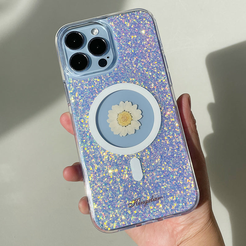Kingxbar Real Dried Flower Shockproof Glitter Magnetic MagSafe Case Cover