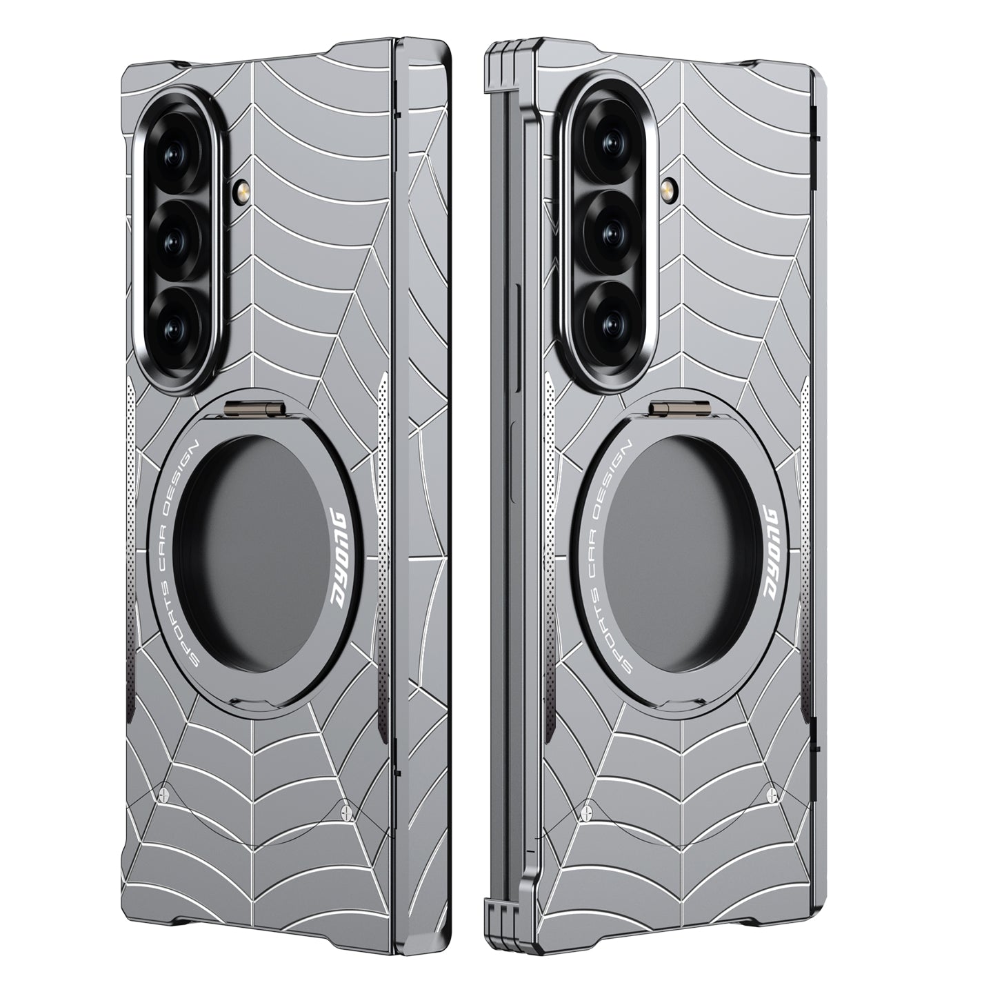 Armor King Spiderweb MagSafe Pivot Ring Stand Shockproof Frameless Metal Case Cover