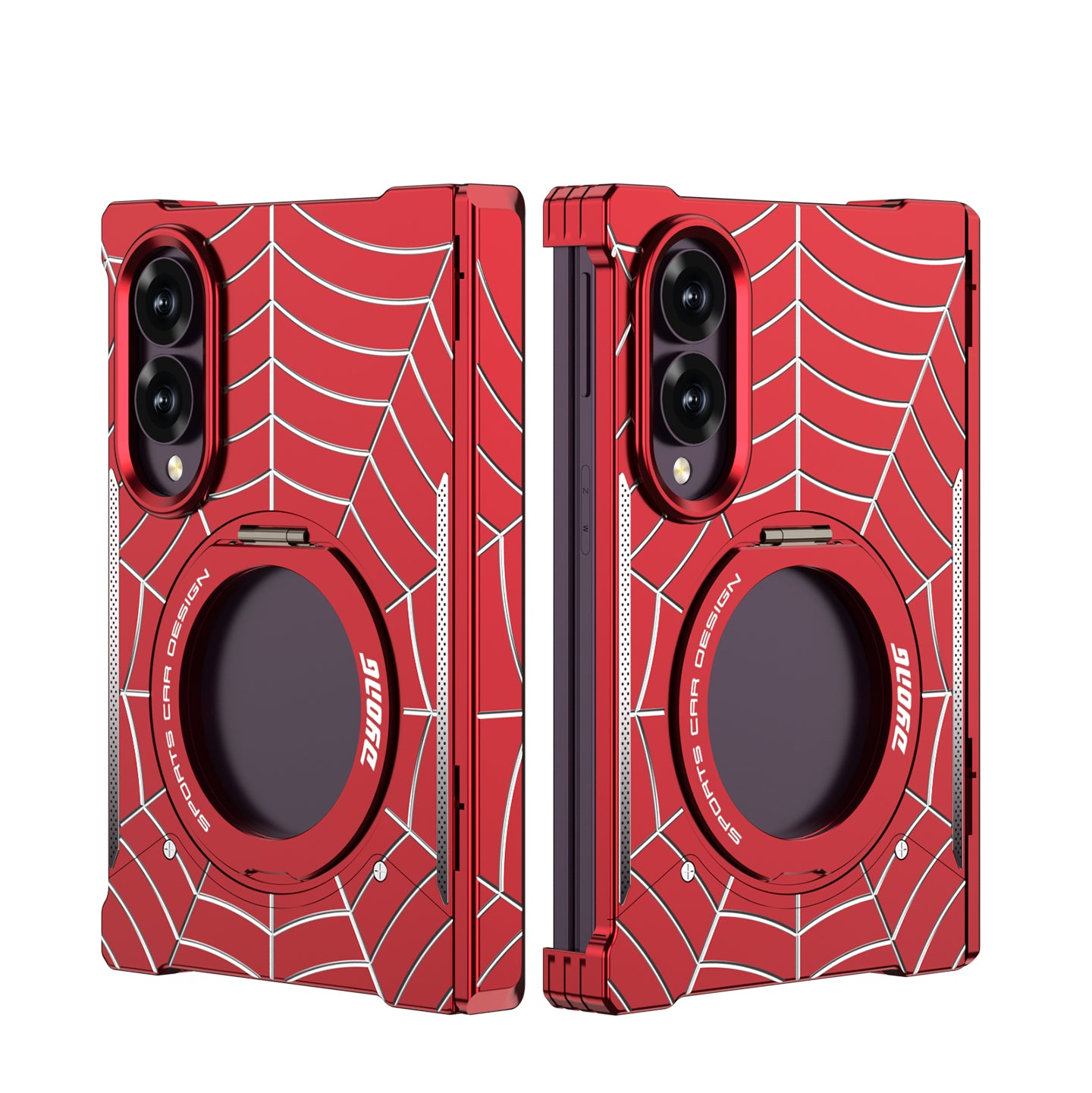 Armor King Spiderweb MagSafe Pivot Ring Stand Shockproof Frameless Metal Case Cover