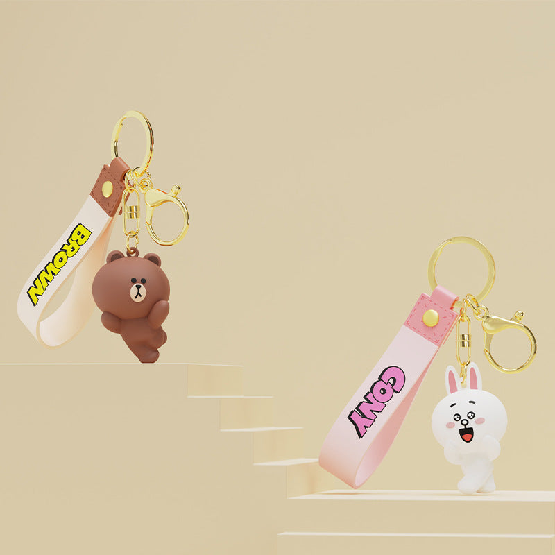 Line Friends Cute Doll Pendant Keychain Ring Anti-lost Strap Silicone Lanyard