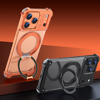 Armor King Sword Shadow MagSafe 360° Pivot Ring Stand Aromatherapy Transparent Metal Case Cover