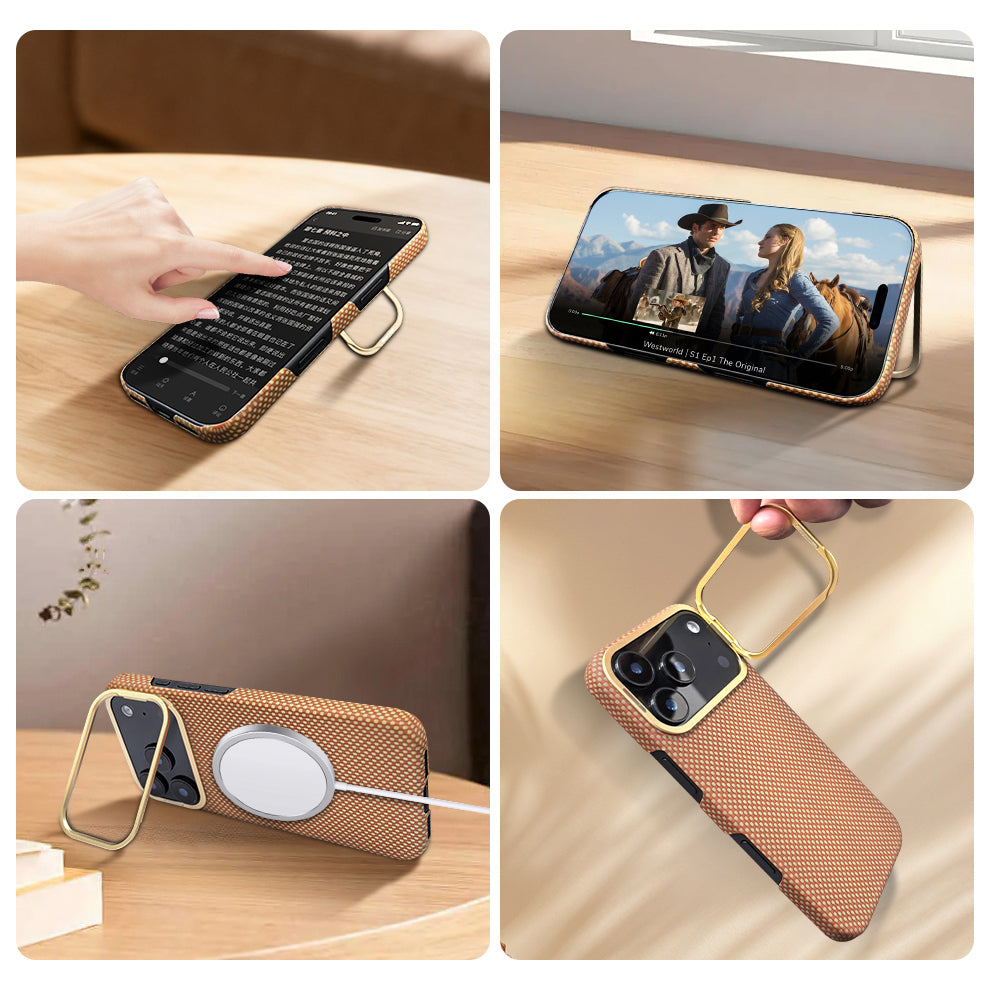 Armor King MagSafe Aramid Fiber Lens Stand Non-Slip Slim Light Case for Apple iPhone 17 series