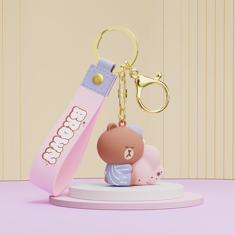 Line Friends Cute Doll Pendant Keychain Ring Anti-lost Strap Silicone Lanyard