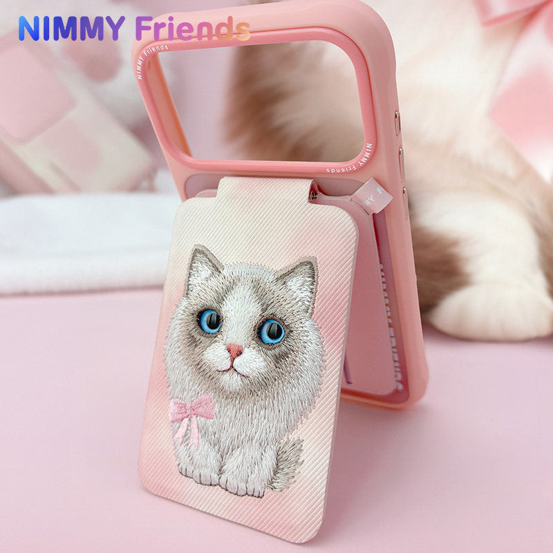 Nimmy Big Eyes Cute Pets 3D Embroidery Magnetic Card Holder Stand