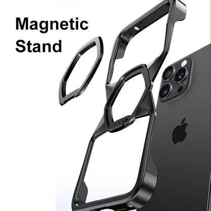 Armor King Hexagon MagSafe Pivot Ring Stand Bezel-less Metal Case Cover