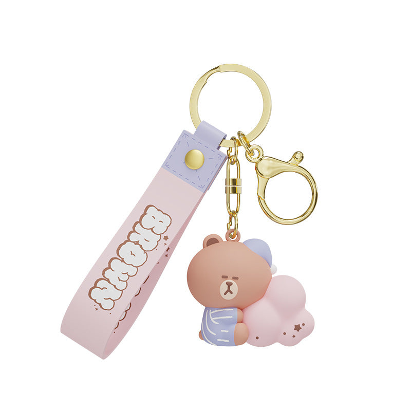 Line Friends Cute Doll Pendant Keychain Ring Anti-lost Strap Silicone Lanyard