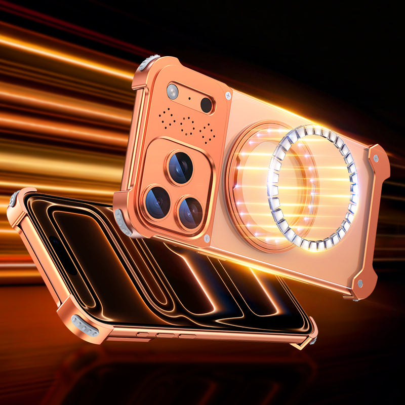 Armor King Sword Shadow MagSafe 360° Pivot Ring Stand Aromatherapy Transparent Metal Case Cover