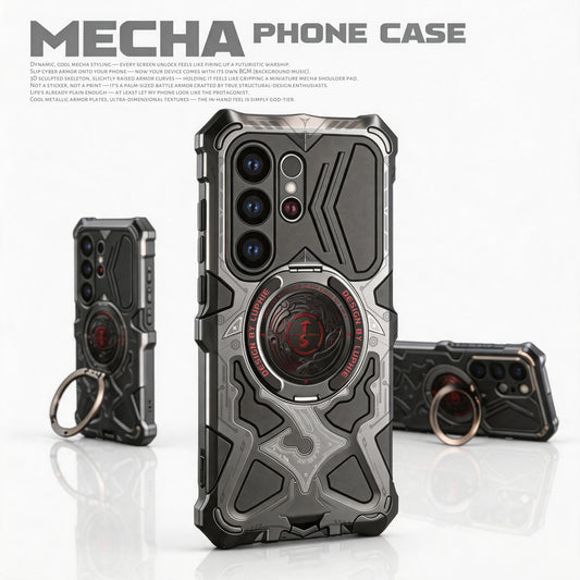 Luphie TS Water-resistant Shockproof Heavy Duty Mecha Metal Case Cover with MagSafe Pivot Ring Stand
