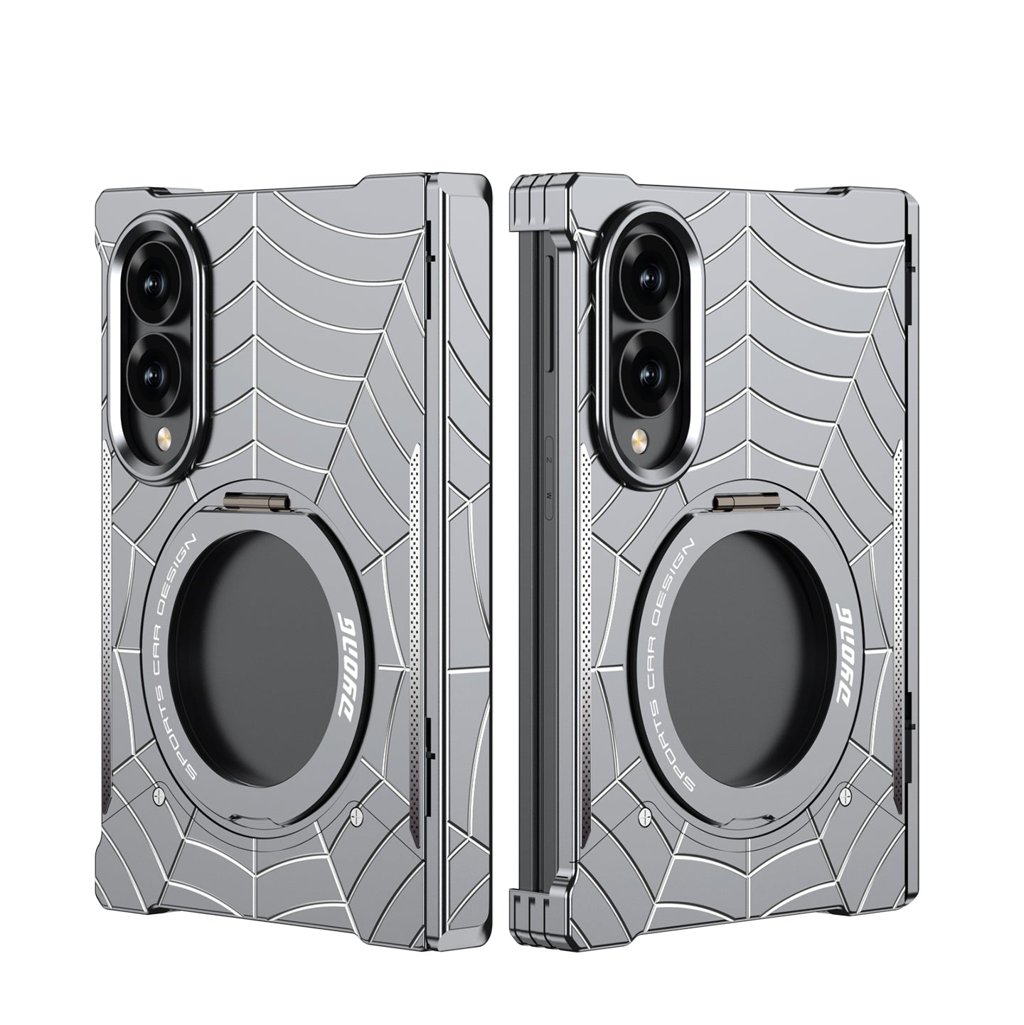 Armor King Spiderweb MagSafe Pivot Ring Stand Shockproof Frameless Metal Case Cover
