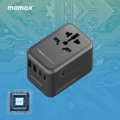 MOMAX 1-World PD 65W GaN 5-Port + AC Charger Universal Travel Adapter