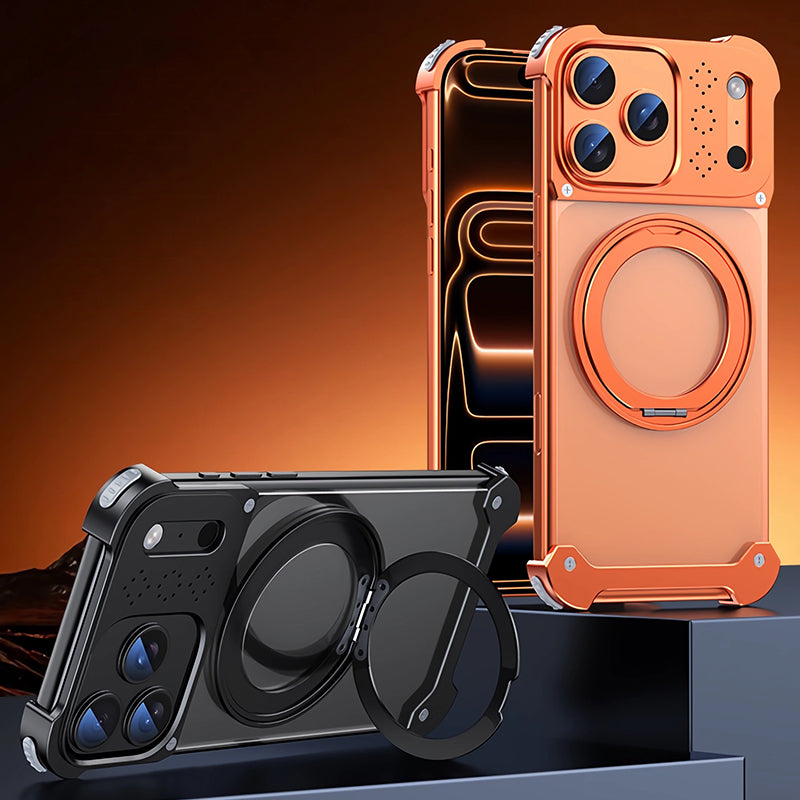 Armor King Sword Shadow MagSafe 360° Pivot Ring Stand Aromatherapy Transparent Metal Case Cover