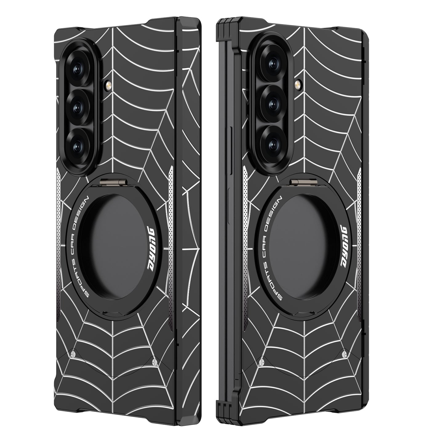 Armor King Spiderweb MagSafe Pivot Ring Stand Shockproof Frameless Metal Case Cover