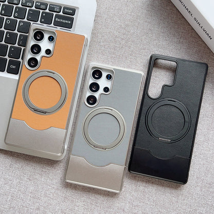 Armor King Bezel-less MagSafe Pivot Ring Stand Metal Alloy + Leather Telescopic Case Cover