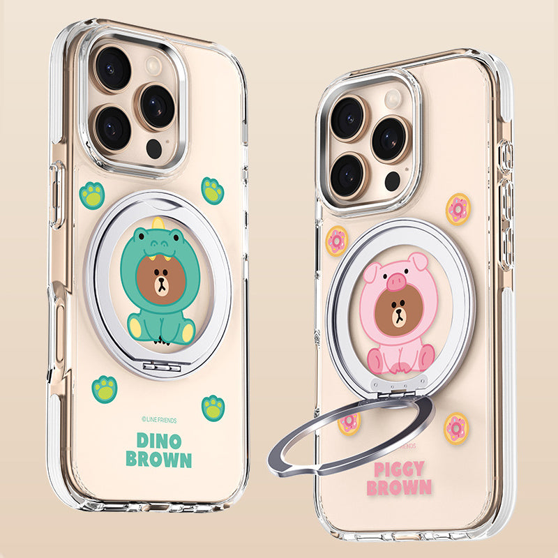 Line Friends MagSafe Pivot Ring Stand Shockproof Transparent Case Cover