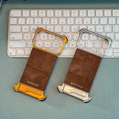 Oatsbasf Yilipi MagSafe Hidden Stand Genuine Leather Frameless Metal Case Cover