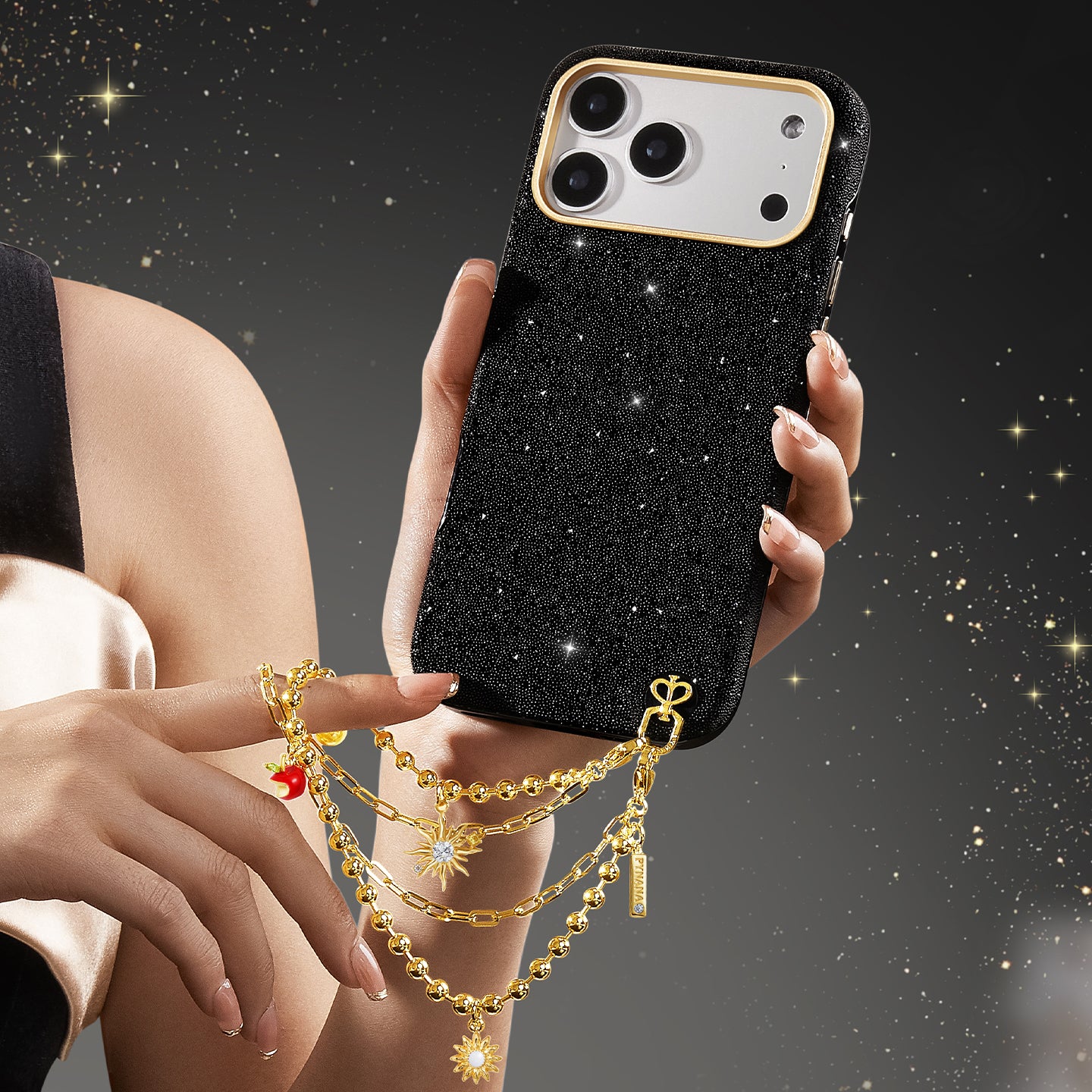 PYNANA Jewelry Aesthetics & Handcraft Starry Sky MagSafe Black Diamonds Protective Case Cover