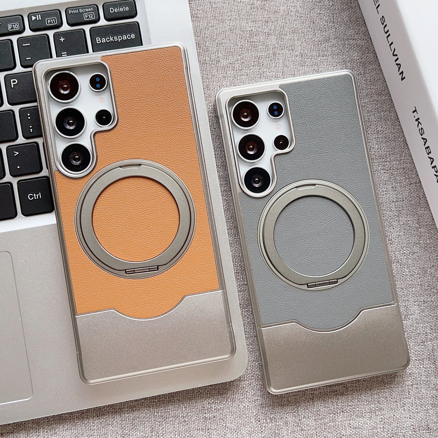 Armor King Bezel-less MagSafe Pivot Ring Stand Metal Alloy + Leather Telescopic Case Cover