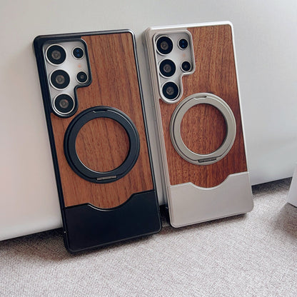 Armor King Bezel-less MagSafe Pivot Ring Stand Metal Alloy + Walnut Wood Telescopic Case Cover