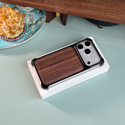 Oatsbasf Armour MagSafe Aluminum Bumper Walnut Wood Air Cushion Shockproof Case Cover