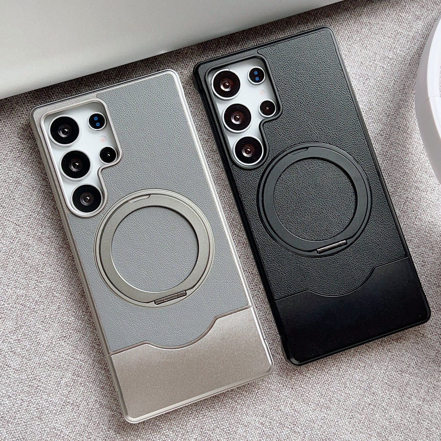 Armor King Bezel-less MagSafe Pivot Ring Stand Metal Alloy + Leather Telescopic Case Cover