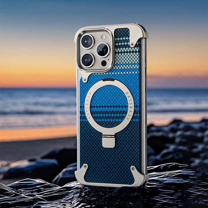 Oatsbasf MagSafe Pivot Ring Stand Air Cushion Artistic Carbon Fiber Texture Back Metal Case Cover