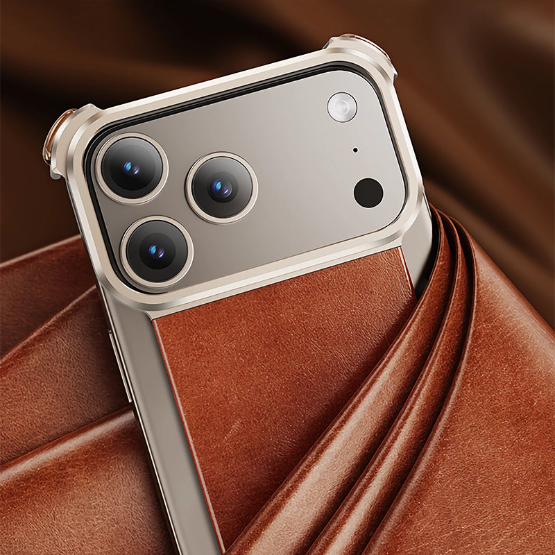 Oatsbasf Yilipi MagSafe Hidden Stand Genuine Leather Frameless Metal Case Cover