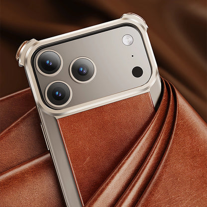 Oatsbasf Yilipi MagSafe Hidden Stand Genuine Leather Frameless Metal Case Cover