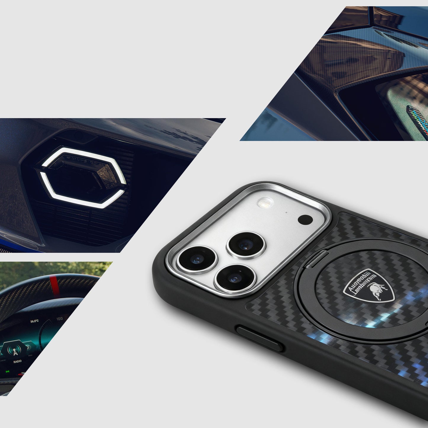 Lamborghini MagSafe 360° Stand  Carbon Fiber Phone Case - TE D1