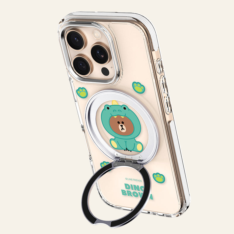 Line Friends MagSafe Pivot Ring Stand Shockproof Transparent Case Cover