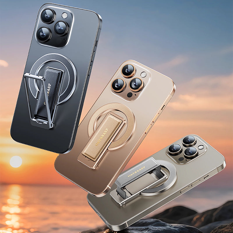 Oatsbasf Leather + Metal MagSafe Phone Strap Grip Ring Stand