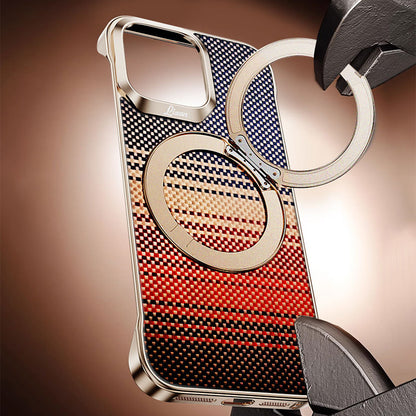 Armor King Bezel-less Aramid Fiber MagSafe Pivot Ring Stand PC Back Case Cover