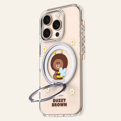 Line Friends MagSafe Pivot Ring Stand Shockproof Transparent Case Cover