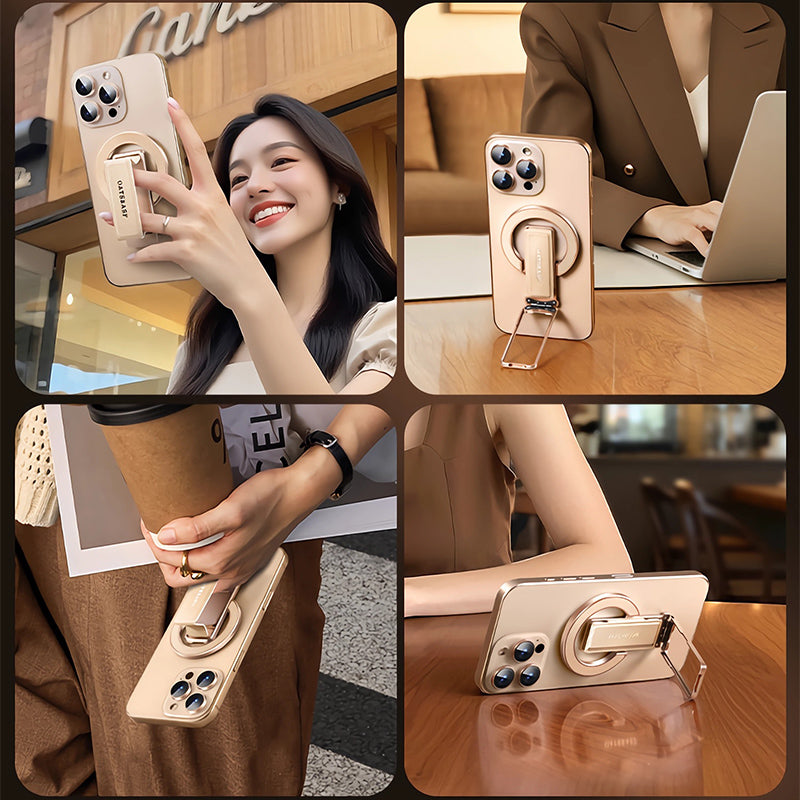 Oatsbasf Leather + Metal MagSafe Phone Strap Grip Ring Stand