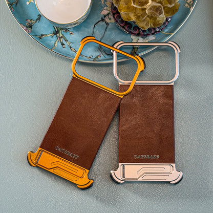 Oatsbasf Yilipi MagSafe Hidden Stand Genuine Leather Frameless Metal Case Cover