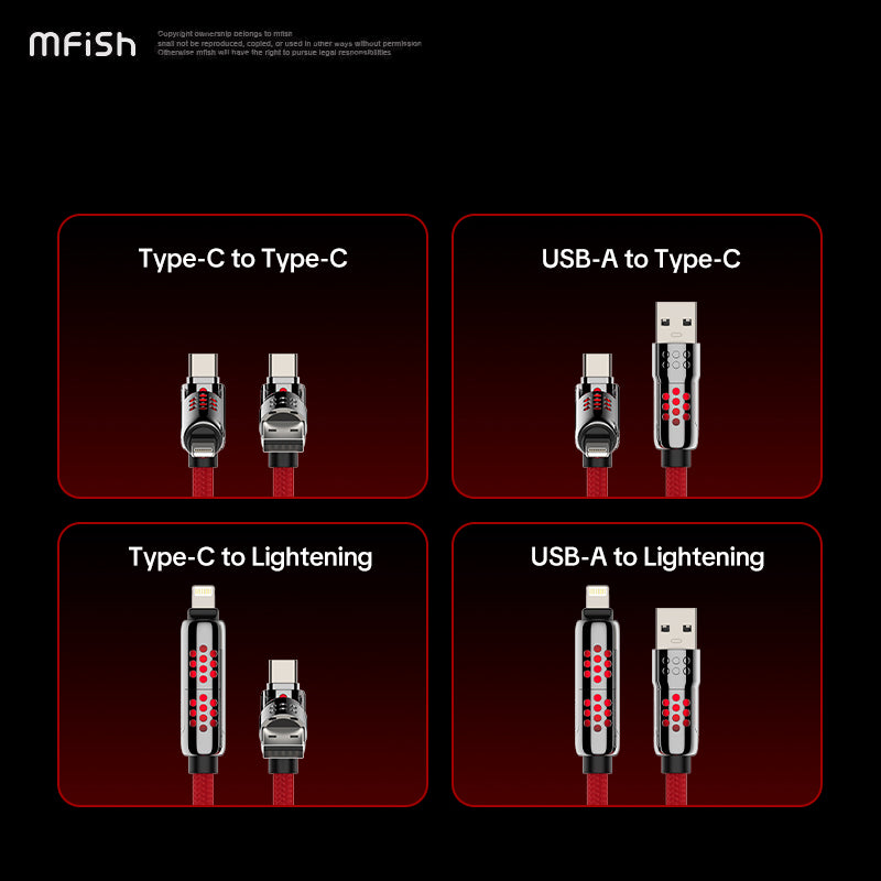 Mfish Armored Dragon VIII 240W USB-A+Type-C to Lightning+Type-C 4-in-1 Elastic Data Cable Charging Line