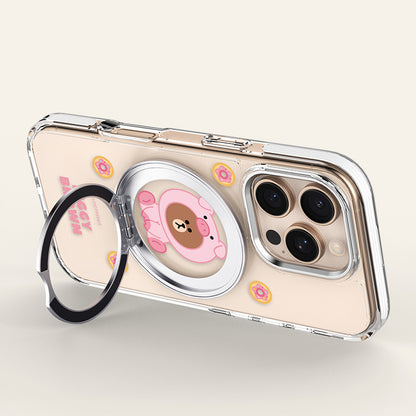 Line Friends MagSafe Pivot Ring Stand Shockproof Transparent Case Cover