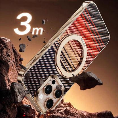 Armor King Bezel-less Aramid Fiber MagSafe Pivot Ring Stand PC Back Case Cover