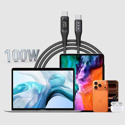 Lamborghini 100W USB-C to USB-C Charge & Sync Magnetic Cable with Digital LCD Display - Urus D1