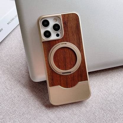 Armor King Bezel-less MagSafe Pivot Ring Stand Metal Alloy + Walnut Wood Telescopic Case Cover