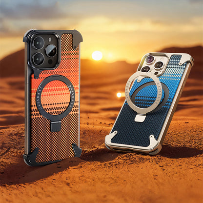 Oatsbasf MagSafe Pivot Ring Stand Air Cushion Artistic Carbon Fiber Texture Back Metal Case Cover